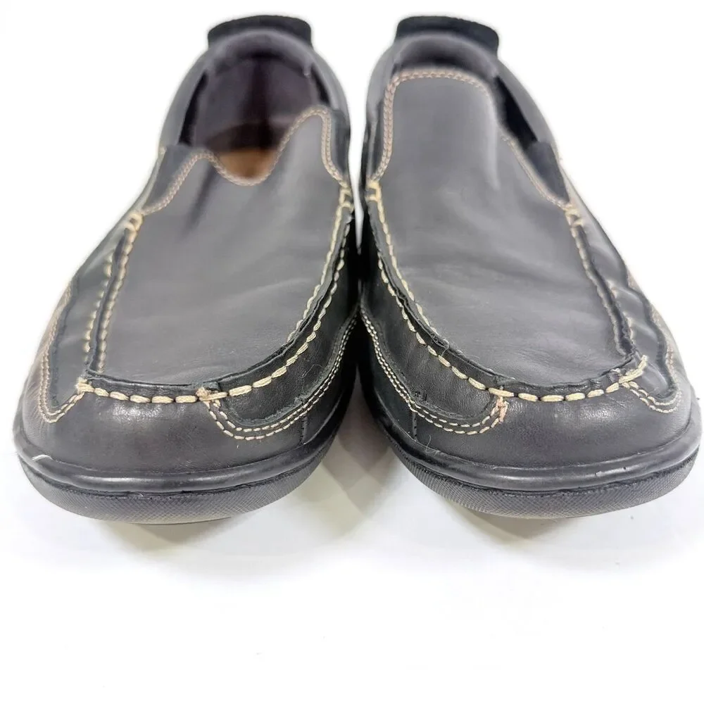 Bass Flex Fit Victor Black Leather Slip On Loafer Shoes Men's Size 11‎